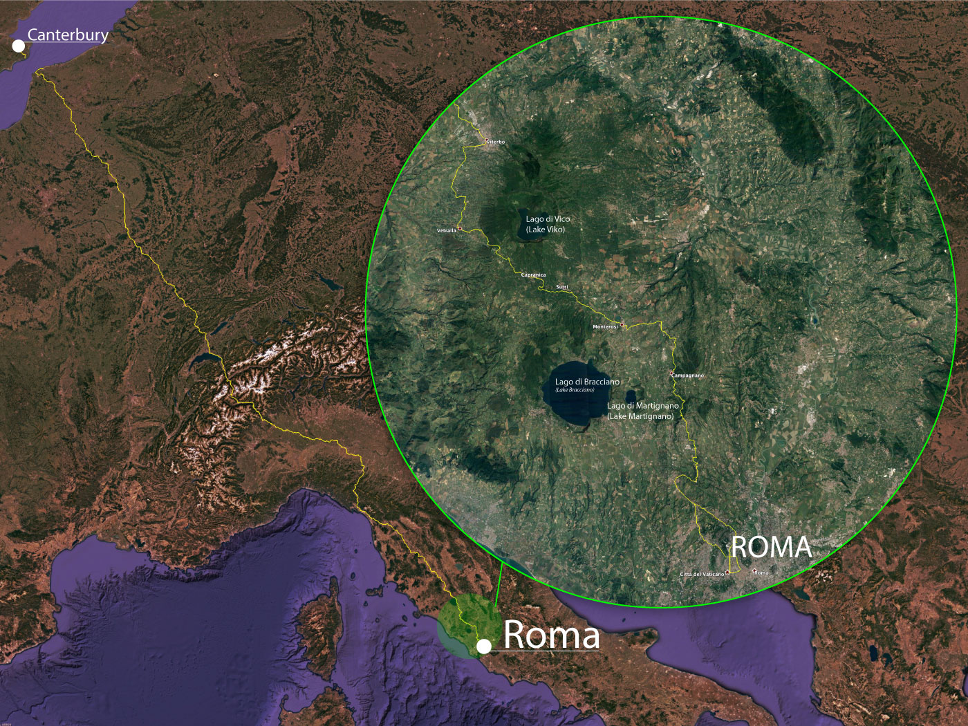 Maps, via Francigena Lazio with stops